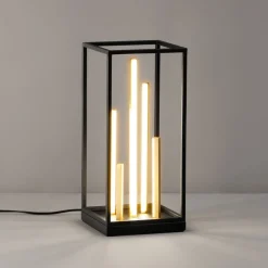 Grid LED tafellamp, zwart/goud, metaal, CCT, dimbaar