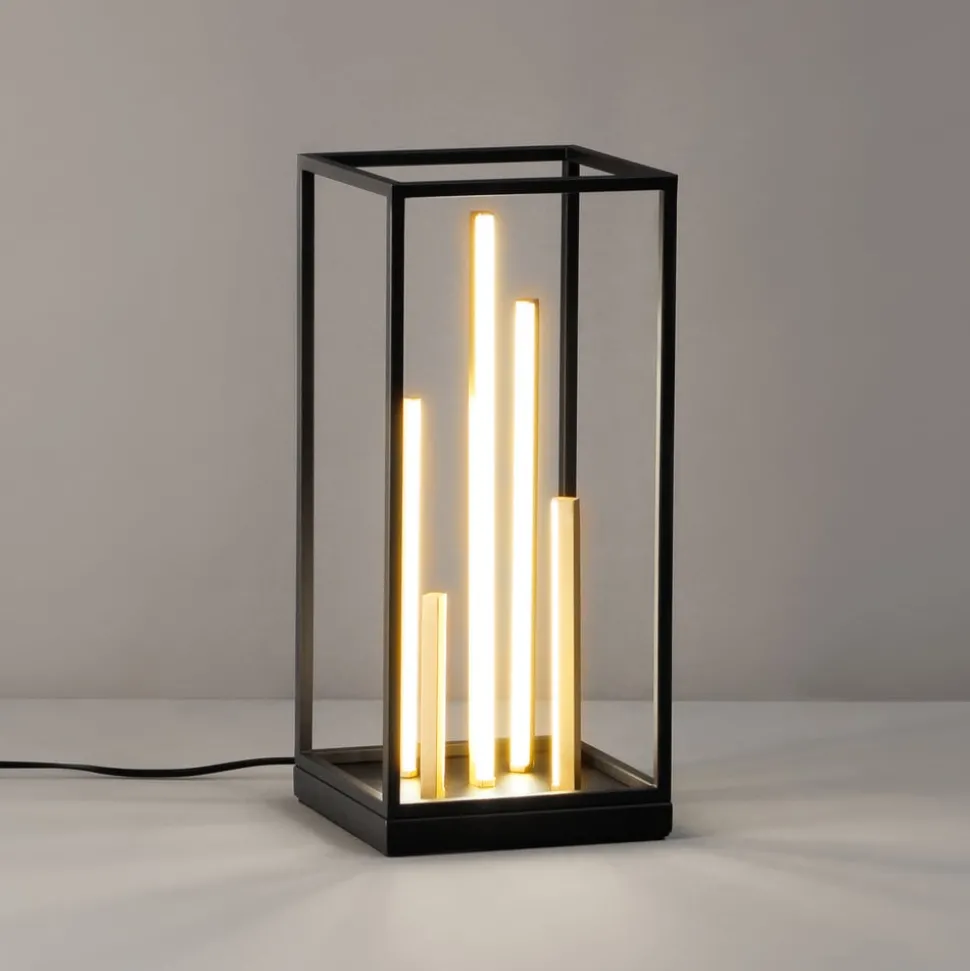 Grid LED tafellamp, zwart/goud, metaal, CCT, dimbaar