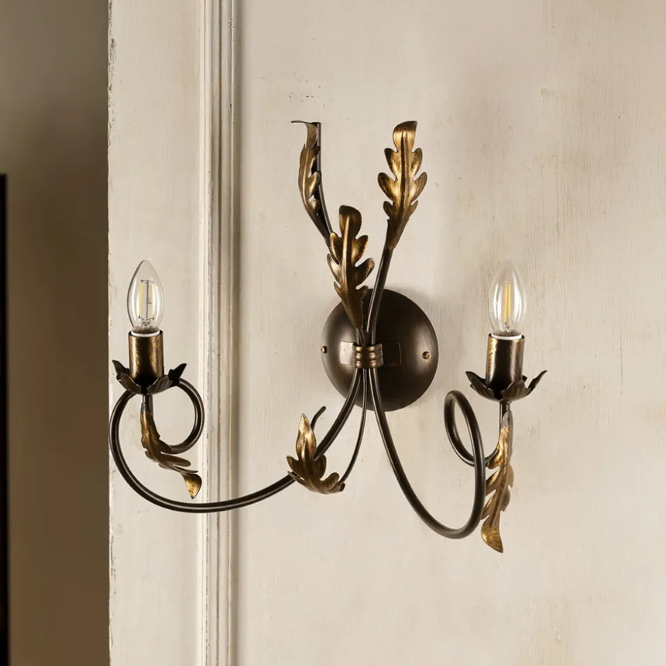 Grietje wandlamp, 2-lamps, bronskleurig, metaal, E14