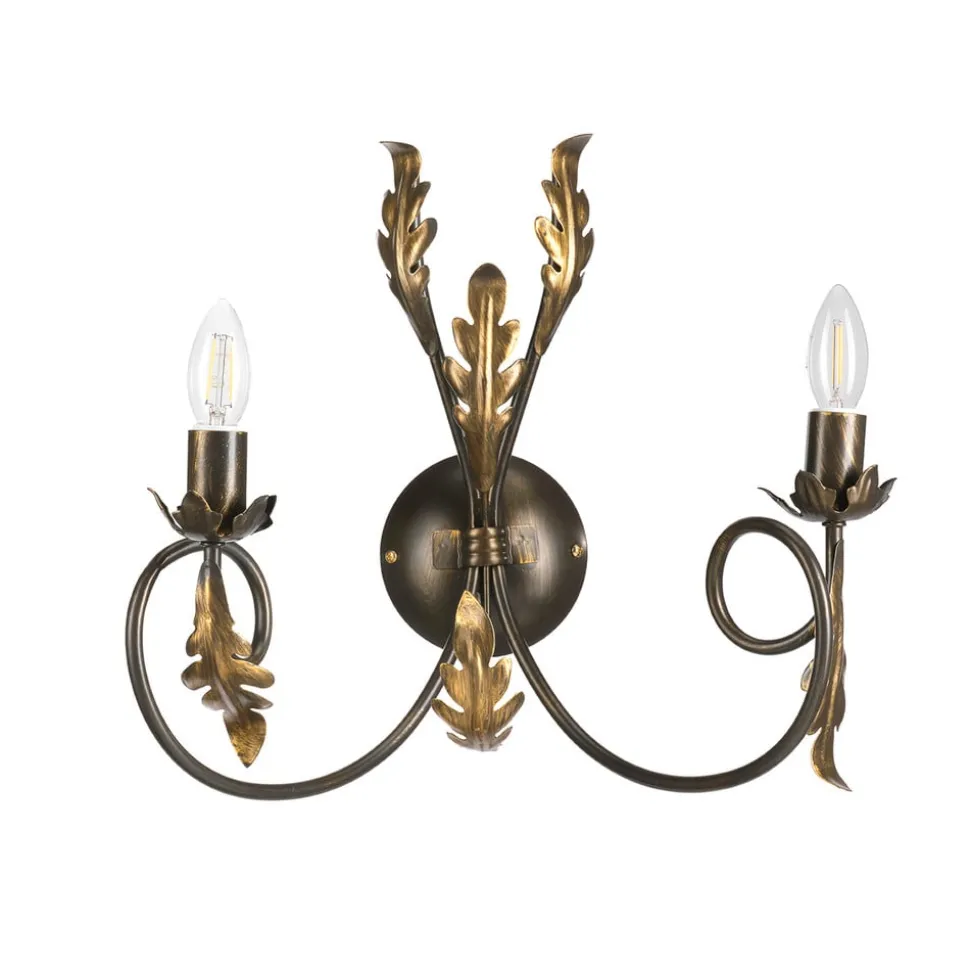 Grietje wandlamp, 2-lamps, bronskleurig, metaal, E14
