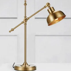 Grimstad tafellamp, antiek messing, ijzer, hoogte 56cm