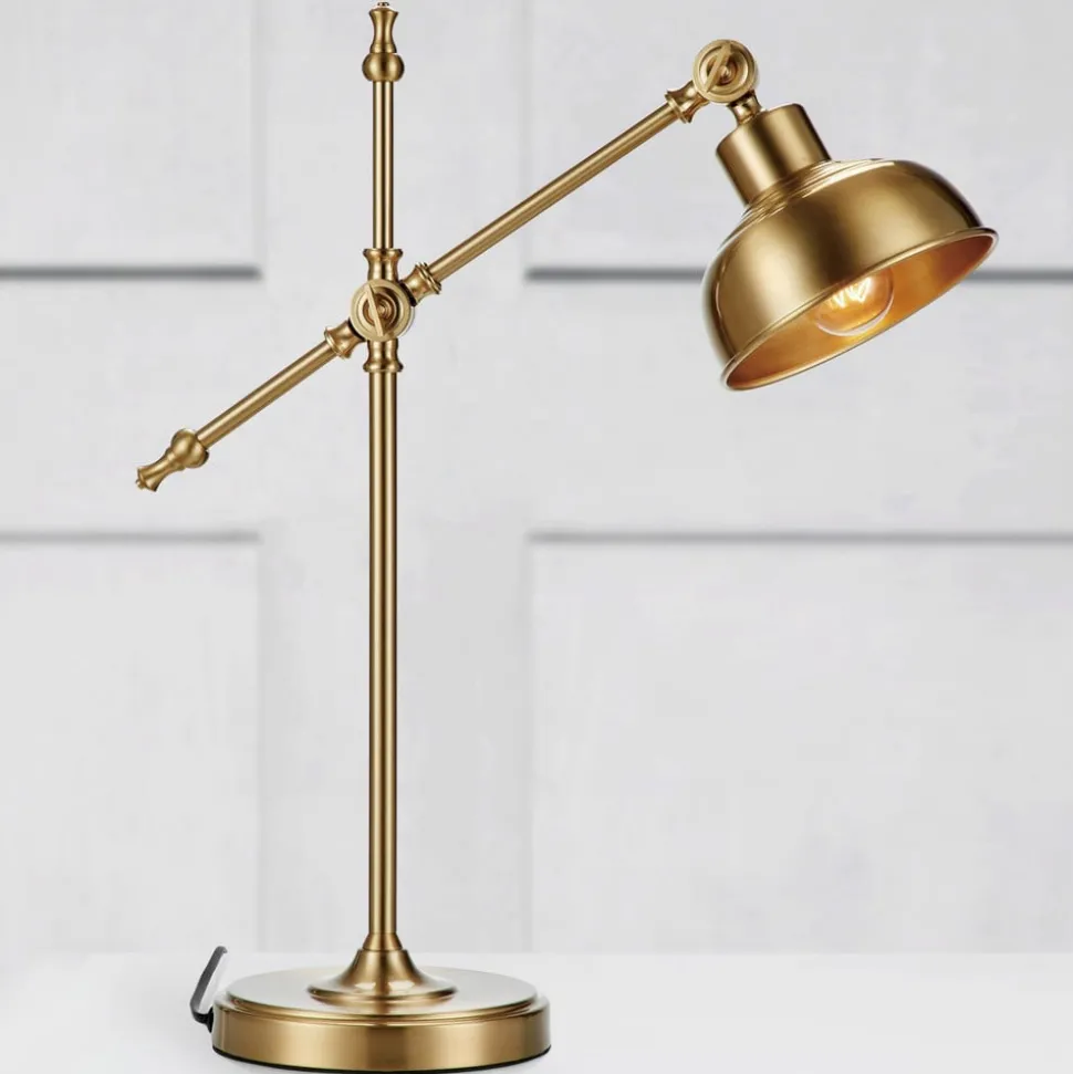 Grimstad tafellamp, antiek messing, ijzer, hoogte 56cm