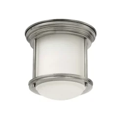 Hadrian Mini buiten plafondlamp, antiek nikkel/opaal wit