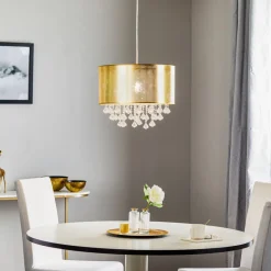 Hanglamp Amy met kunststof kristallen, goud