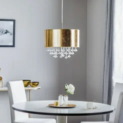 Hanglamp Amy met kunststof kristallen, goud