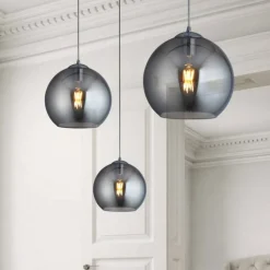 Hanglamp Balls, glasbol gerookt, Ø 30cm