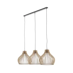 Hanglamp Barrel met houten kappen, 3-lamps lang