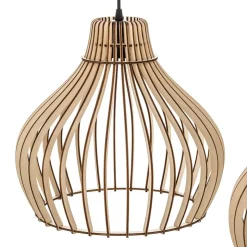 Hanglamp Barrel met houten kappen, 3-lamps lang
