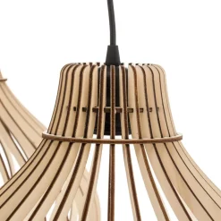 Hanglamp Barrel met houten kappen, 3-lamps lang