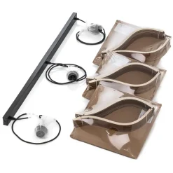 Hanglamp Barrel met houten kappen, 3-lamps lang