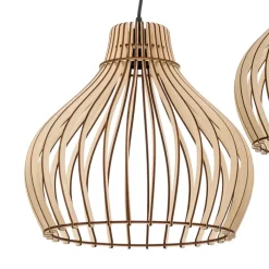 Hanglamp Barrel met houten kappen, 3-lamps, rond