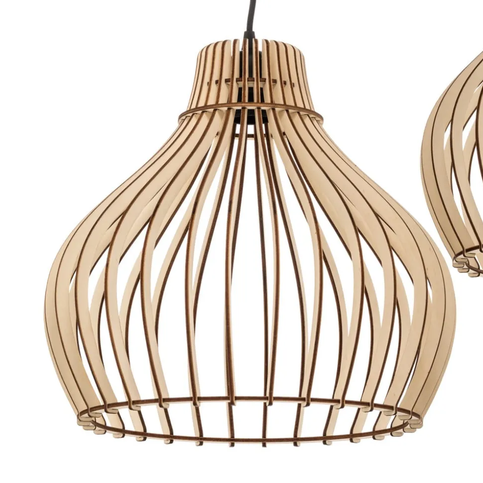 Hanglamp Barrel met houten kappen, 3-lamps, rond