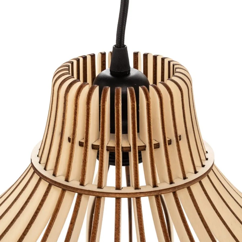 Hanglamp Barrel met houten kappen, 3-lamps, rond