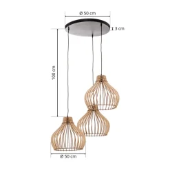 Hanglamp Barrel met houten kappen, 3-lamps, rond