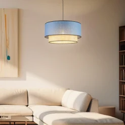 Hanglamp Boho, rotan, textiel, beige/jeans