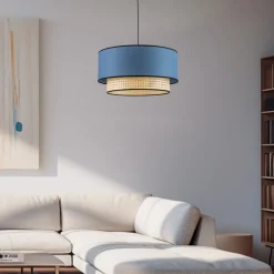 Hanglamp Boho, rotan, textiel, beige/jeans