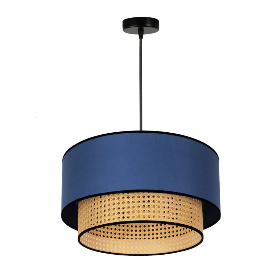 Hanglamp Boho, rotan, textiel, beige/jeans