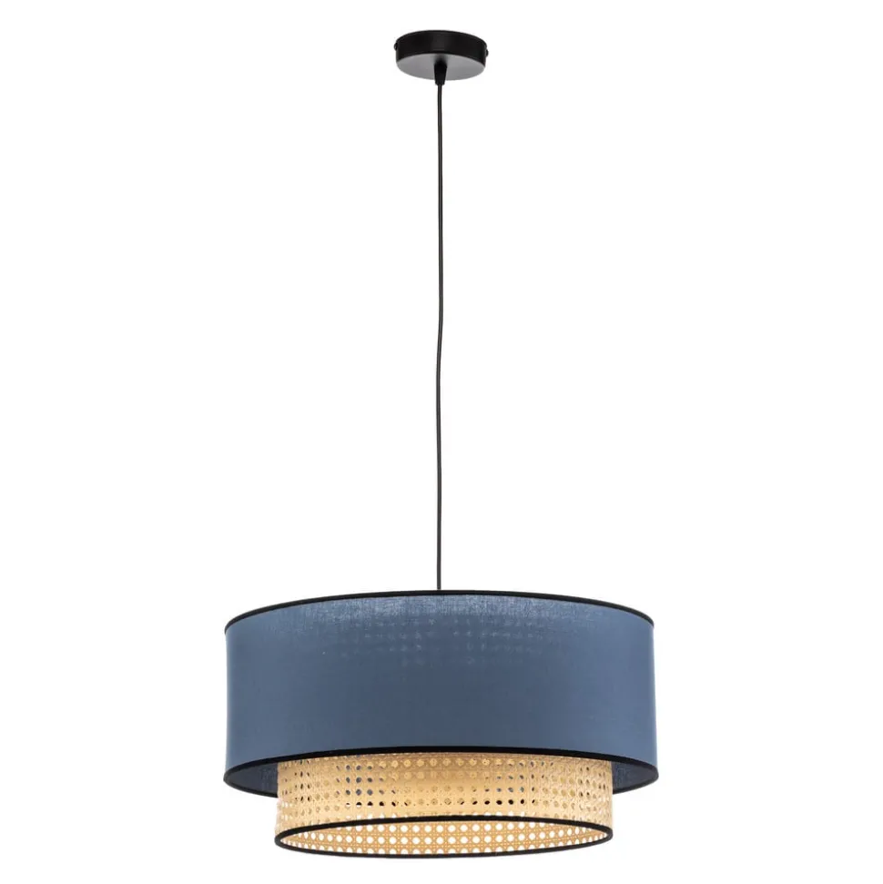 Hanglamp Boho, rotan, textiel, beige/jeans