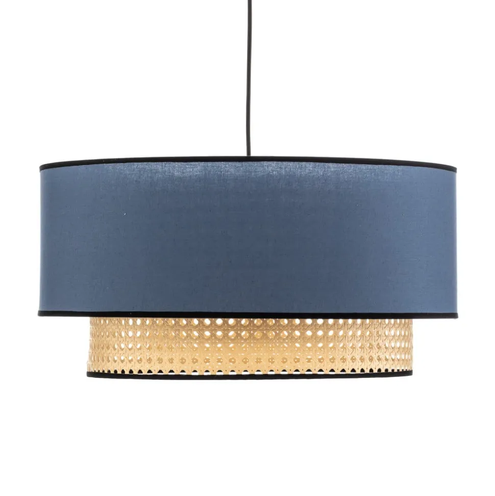 Hanglamp Boho, rotan, textiel, beige/jeans