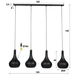 Hanglamp Bombur 4-lamps zwartbruin