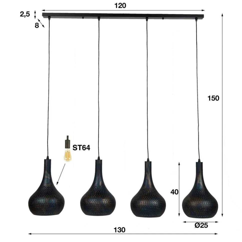 Hanglamp Bombur 4-lamps zwartbruin