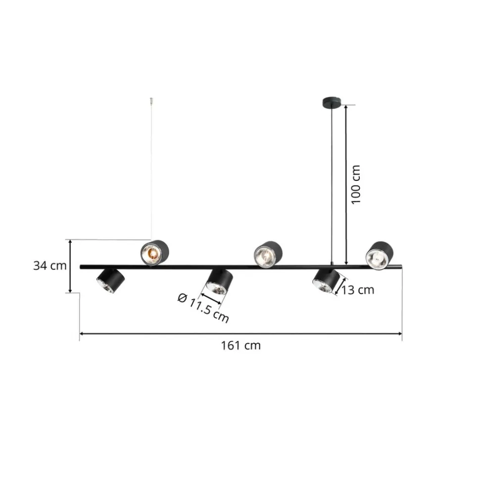 Hanglamp Bot, zwart, 6-lamps