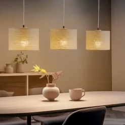 Hanglamp Canvas, linnen kappen, 3-lamps