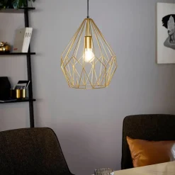 Hanglamp Carlton met kooikap, goud Ø 31cm