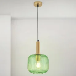 Hanglamp Carneval, antiek messing/groen, Ø 20 cm, glas