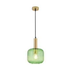 Hanglamp Carneval, antiek messing/groen, Ø 20 cm, glas