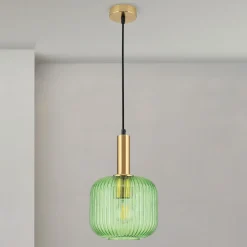 Hanglamp Carneval, antiek messing/groen, Ø 20 cm, glas