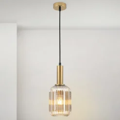 Hanglamp Carneval, antiek messing/amber, Ø 14 cm, glas