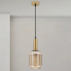 Hanglamp Carneval, antiek messing/amber, Ø 14 cm, glas