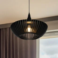 Hanglamp Colino van houtlamellen, zwart