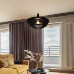 Hanglamp Colino van houtlamellen, zwart