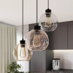 Hanglamp Cubus, Ø 50 cm, 3-lamps, helder/honingbruin, glas