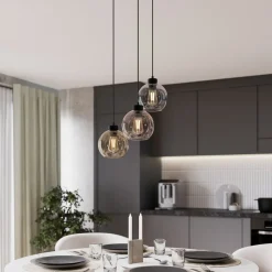 Hanglamp Cubus, Ø 50 cm, 3-lamps, helder/honingbruin, glas