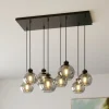 Hanglamp Cubus, 95 cm lang, 8-lamps, rookgrijs, glas