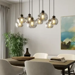 Hanglamp Cubus, 95 cm lang, 8-lamps, rookgrijs, glas