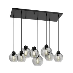 Hanglamp Cubus, 95 cm lang, 8-lamps, rookgrijs, glas