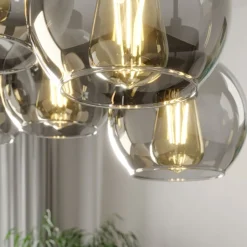 Hanglamp Cubus, 95 cm lang, 8-lamps, rookgrijs, glas