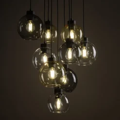 Hanglamp Cubus Mix, Ø 58 cm, 9-lamps, meerkleurig, glas, E27