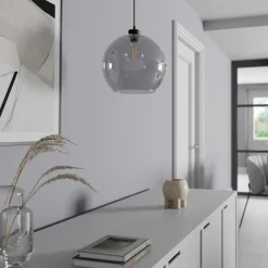 Hanglamp Cubus, rookgrijs, glas, Ø 30 cm, E27