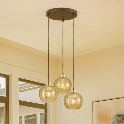 Hanglamp Devi, amber, 3-lamps, rond