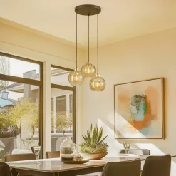 Hanglamp Devi, amber, 3-lamps, rond