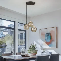 Hanglamp Devi, amber, 3-lamps, rond