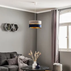 Hanglamp Duo marineblauw/grijs/goud Ø40cm 1-lichts