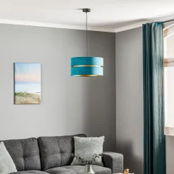 Hanglamp Duo, turquoise/goud, Ø40cm, 1-lamp