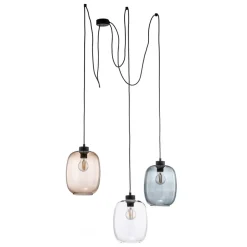 Hanglamp Elio, glas, bruin/helder/grijs, 3-lamps, decentraal