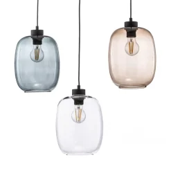 Hanglamp Elio, glas, bruin/helder/grijs, 3-lamps, decentraal
